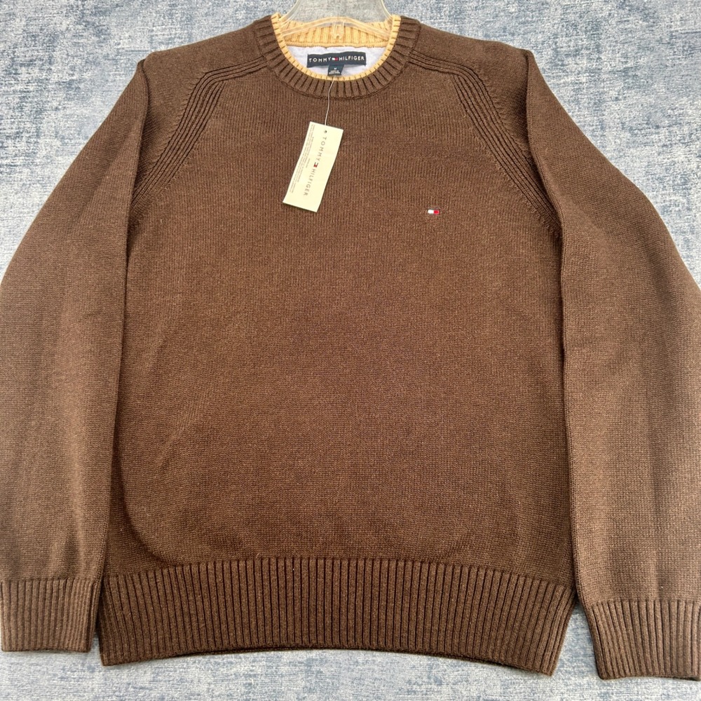 Tommy Hilfiger Mens Brown Cotton Crewneck Sweater Size M Raglan Knit Pullover